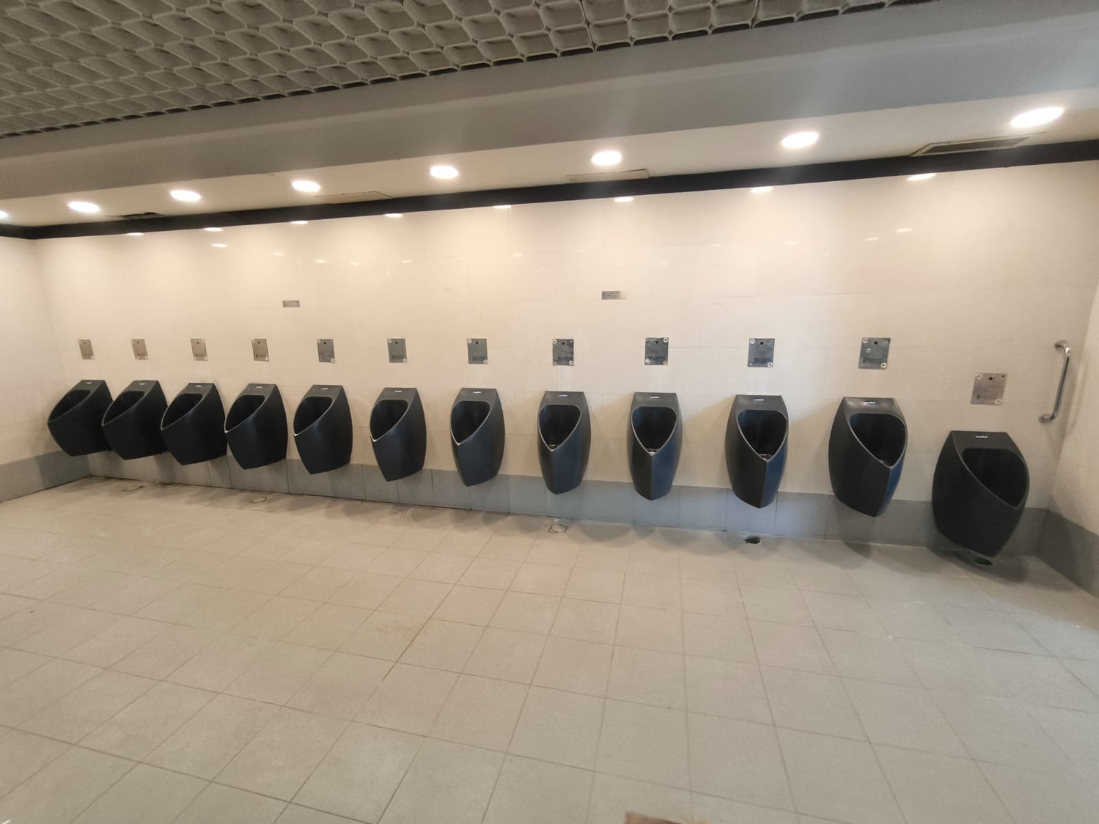 שורת משתנות ללא מים בשירותים ציבוריים גדולים